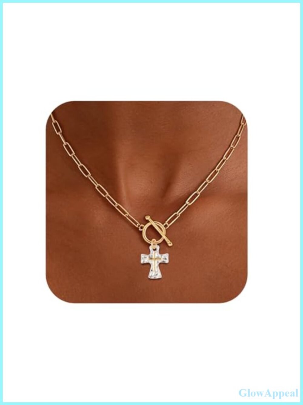 Chunky Cross Necklace 18K Gold Silver Plated Paperclip Chain Women